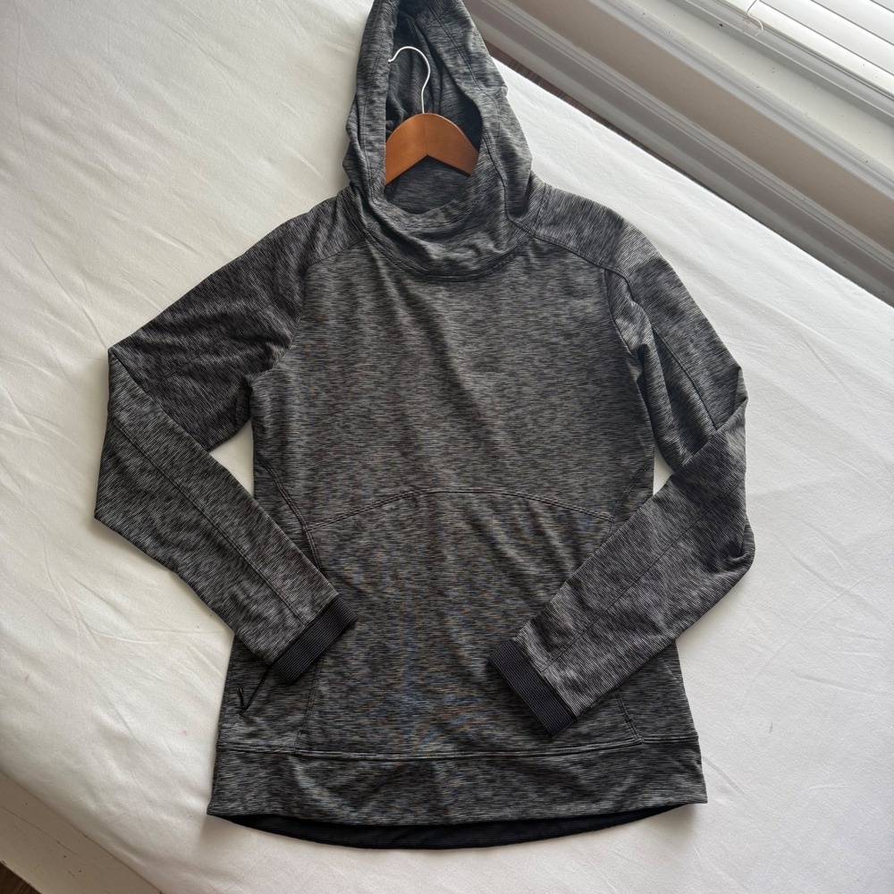 Athleta Space Dye Hoodie Gray Black Cowl Neck Thumbholes Size M